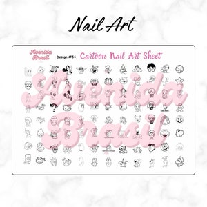 Animated Escapade | Printable Nail Designs | Nail Stamp Plate | Nail Art Trace Practice Sheet | Digital Nail Outline Cheat Sheet Template