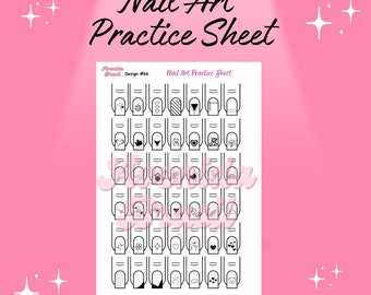 Random - Nail Art Traceable Practice Sheet | Character Nail Art Stickers | Adorable Cuddly Animals | Aliens | Love | Stencil