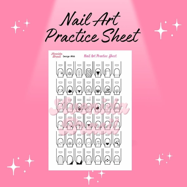 Random - Nail Art Traceable Practice Sheet | Character Nail Art Stickers | Adorable Cuddly Animals | Aliens | Love | Stencil