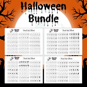 Halloween Chaos Nail Art Templates Bundle | Spooky Digital Nail Decals | Nail Sticker Practice Sheets | Character Nail Art | Nail Art Sheet