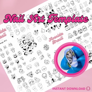 Animation Extravaganza Nail Art Practice Sheet | Cartoon Nail Art Templates | Digital Cartoon Character Designs | Digital Character Decals