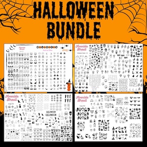 Halloween Haunts Nail Art Templates Bundle | Spooky Digital Nail Decals | Nail Sticker Practice Sheets | Horror Nail Art Designs | Nail Art