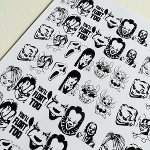 Terrifying Halloween Waterslide Nail Decals | Nail Art Sheet | Spooky Nail Stickers | Horror Clown | Nail Art Template | Scary Movie Icons