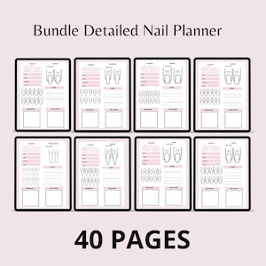 Planificateur de dessins d'ongles et modèle de carnet de croquis de 40 pages | Feuilles de planification de conception d'ongles | Modèles de conception de nail art vierges | Livre de modèles de nail art |