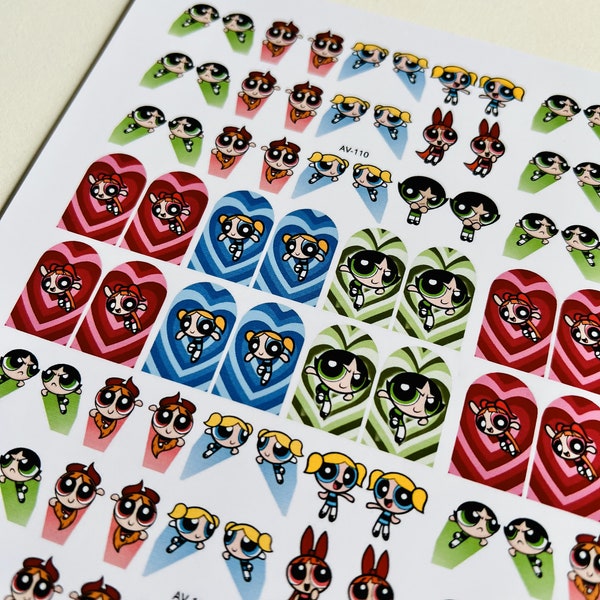 Power Girls - Waterslide Nail Decals  | Nail Stickers | Character Nail Art | Nail Sheet | PowerPuff | Power Puff | #AV110