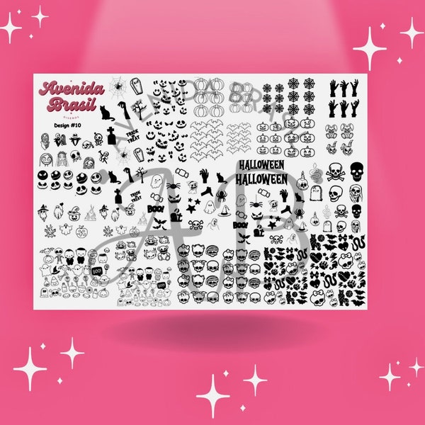 Haunted Harvest - Nail Art Traceable Practice Sheet | Character Nail Art Stickers | Spooky | Ghosts | Pumpkins | Scary Bats & Cats | Stencil