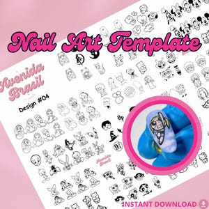 Toon Fusion Nail Art Practice Sheet | Cartoon Nail Art Templates | Digital Cartoon Character Designs | Digital Character Decals | Stencil