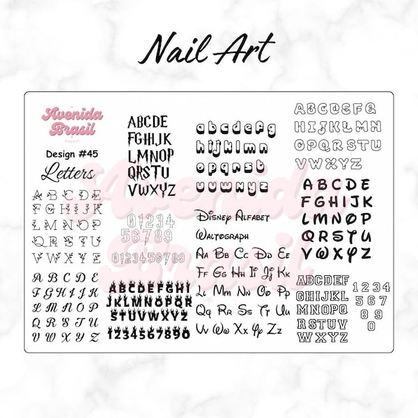 Font Fusion Festival | Printable Nail Designs | Nail Stamp Plate | Nail Art Trace Practice Sheet | Digital Nail Outline Cheat Sheet Template