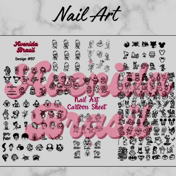Cartoon Bonanza | Nail Art Practice Sheet | Nail Art Stickers | Nail Art Template | Nail Art Sheet | Nail Art Stencil | Nail Decal Template