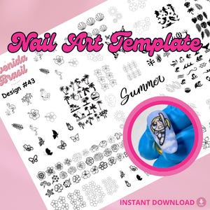 Aloha Summer Nail Decal Template | Nail Art Practice Sheet | Nail Art Stickers | Nail Art Template | Nail Art Sheet | Nail Art Stencil DIY