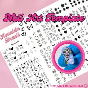Random Rhapsody Nail Art Template | Printable Nail Designs | Nail Stamp Plate | Nail Art Trace Practice Sheet | Digital Nail Cheat Sheet DIY