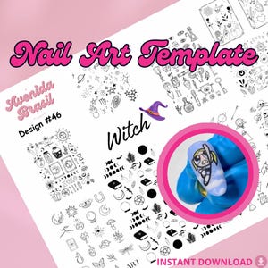 Witch's Cauldron Halloween Nail Art Template | DIY Cartoon Nail Art Templates | Digital Cartoon Character Designs | Digital Character Decals