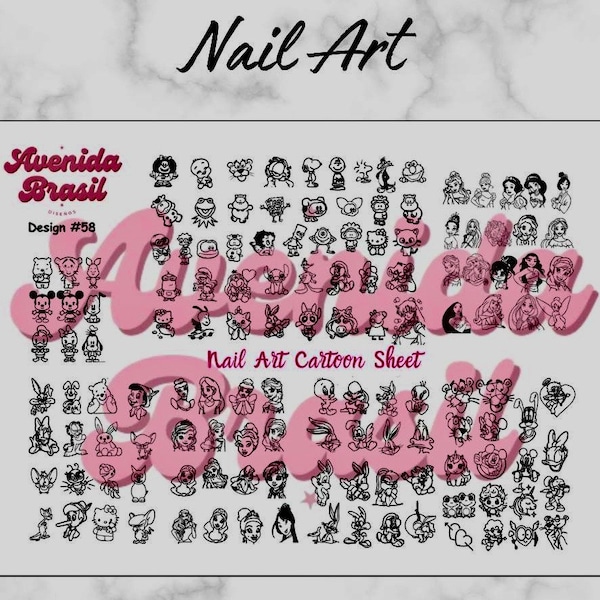 Cartoon Craze | Nail Art Practice Sheet | Nail Art Stickers | Nail Art Template | Nail Art Sheet | Nail Art Stencil | Nail Decal Template