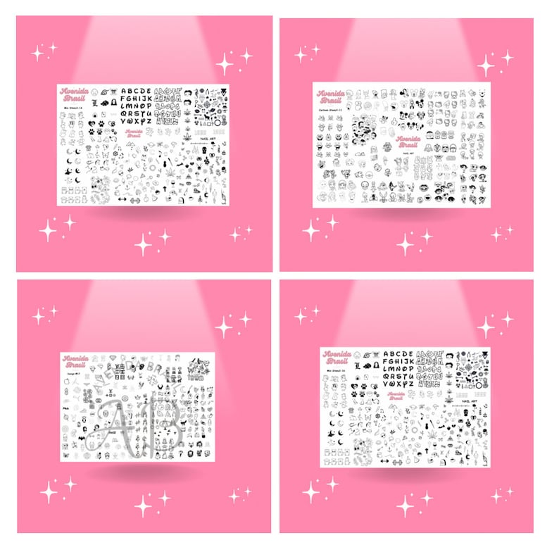Stencil Bundle Book 1 15 Printable Designs Nail Stamp Plate Nail Art Trace Practice Sheet Digital Nail Outline Cheat Sheet Template image 4