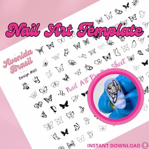 Butterfly Bonanza Nail Art Practice Sheet | Nail Stickers | Nail Art Template | Nail Art Sheet | Nail Art Stencil | DIY Nail Decal Template