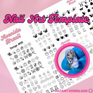 Cuddly Critter Carnival Nail Art Practice Sheet | Cartoon Nail Art Templates | Digital Cartoon Character Designs | Digital Character Decal