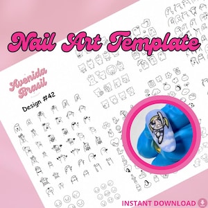 Toon Tastic Nail Art Practice Sheet | Cartoon Nail Art Templates | Digital Cartoon Character Designs | Digital Character Decals | Stencil
