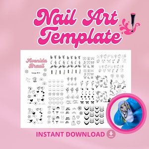 Whimsical Wonders Nail Art Practice Sheet | DIY Cartoon Nail Art Templates | Digital Cartoon Character Designs | Digital Character Decals