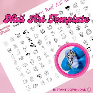Animated Escapade Nail Art Practice Sheet | Cartoon Nail Art Templates | Digital Cartoon Character Designs | Character Decals | Stencil