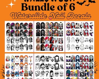 Halloween Waterslide Nail Decals Bundle | Nail Stickers | Character Nail Art | Spooky Digital Nail Decals | Digital Horror Nail Art Designs