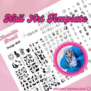 Whisker Wonderland | Character Nail Stencil | Nail Sticker Template | Nail Art Trace Sheet | Digital Nail Outline Cheat Sheet Template