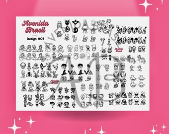 Collection Fusion de dessins animés | Feuille d'entraînement pour le nail art | Autocollants | Modèle de décoration d'ongles | Feuille de nail art | Pochoir pour création d'ongles | Modèle d'autocollant pour ongles