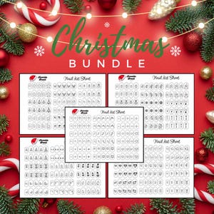 Christmas Nail Art Templates Bundle #2 | Holiday Digital Nail Decals | DIY Nail Practice Sheets | Festive Nail Art Designs | Nail Art Sheet