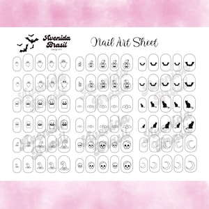 Ghostly Glow Halloween Nail Art Template | Cartoon Nail Art Sticker Template | Nail Art Practice Sheet | Nail Art Stencil | Nail Stickers