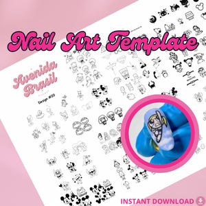 Toon Universe Nail Practice Sheets | Cartoon Nail Art Template | Nail Design Template | Digital Character Decals | Stencil | Nail Template