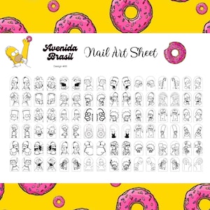 Springfield Tales Nail Art Template | Nail Art Practice Sheet | Digital Cartoon Character Designs | Digital Character Decals | DIY Stencils