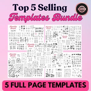 Top 5 Selling Nail Art Templates Bundle  | Stencils | Nail Art Practice Sheets | Nail Sticker Templates | Printable Nail Art | DIY PDF Nails