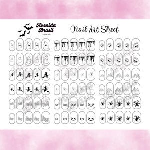 Nightmare Nails Halloween Nail Art Template | Cartoon Nail Art Sticker Template | Nail Art Practice Sheet | Nail Art Stencil | Nail Stickers