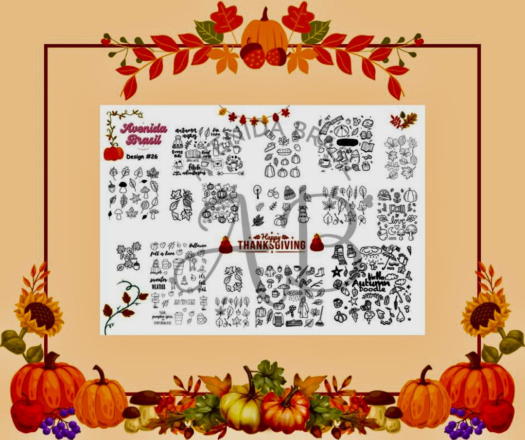 Thanksgiving Harvest Happiness Nail Art Traceable Practice Sheet ...