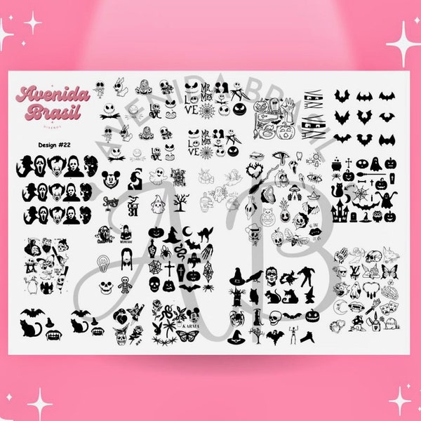 Sinister Stencil Symphony | Nail Art Practice Sheet | Stickers | Nail Art Template | Nail Art Sheet | Nail Art Stencil | Nail Decal Template