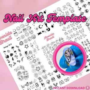 Enigmatic Elysium Nail Art Practice Sheet | DIY Cartoon Nail Art Templates | Digital Cartoon Character Designs | Digital Character Decals