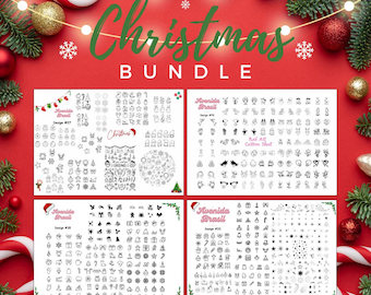 Christmas Nail Art Templates Bundle | Holiday Digital Nail Decals | Nail Sticker Practice Sheets | Festive Nail Art Designs | Nail Art Sheet