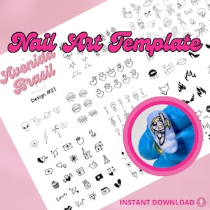 Abstract Affection & Cartoon Charm Nail Art Practice Sheet | Cartoon Nail Art Templates | Digital Cartoon Character Designs | Digital DIY