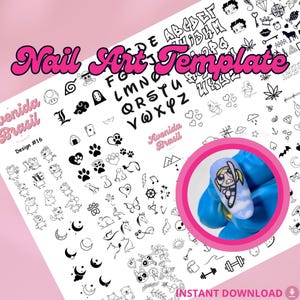 Whimsy Wonderland Nail Art Template | Printable Nail Designs | Nail Stamp Plate | Nail Art Trace Practice Sheet | Digital Nail Art Stencil