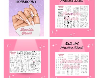 Stencil Bundle Book 1 | 15 Printable Designs | Nail Stamp Plate | Nail Art Trace Practice Sheet | Digital Nail Outline Cheat Sheet Template