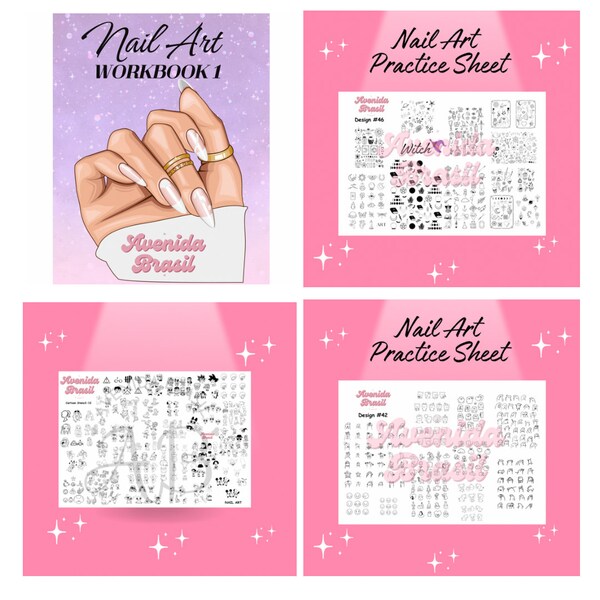 Lot de pochoirs, livre 1 | 15 modèles imprimables | Plaque pour tampons à ongles | Feuille d'exercices pour les ongles artistiques | Modèle d'aide-mémoire numérique pour les contours des ongles