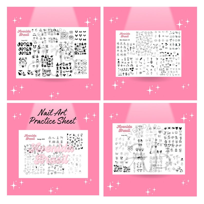 Stencil Bundle Book 1 15 Printable Designs Nail Stamp Plate Nail Art Trace Practice Sheet Digital Nail Outline Cheat Sheet Template image 5