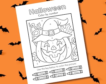 Color By Number Halloween Coloring Page, Halloween Coloring Page for Kids Printable