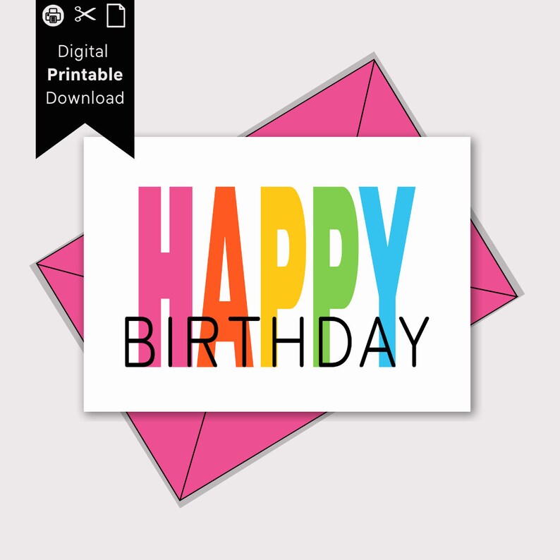 Colorful Block Printable Birthday Card, Minimalist Birthday Card