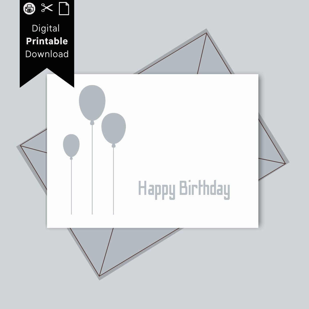 Grey Balloons Simple Printable Birthday Card Minimalist - Etsy