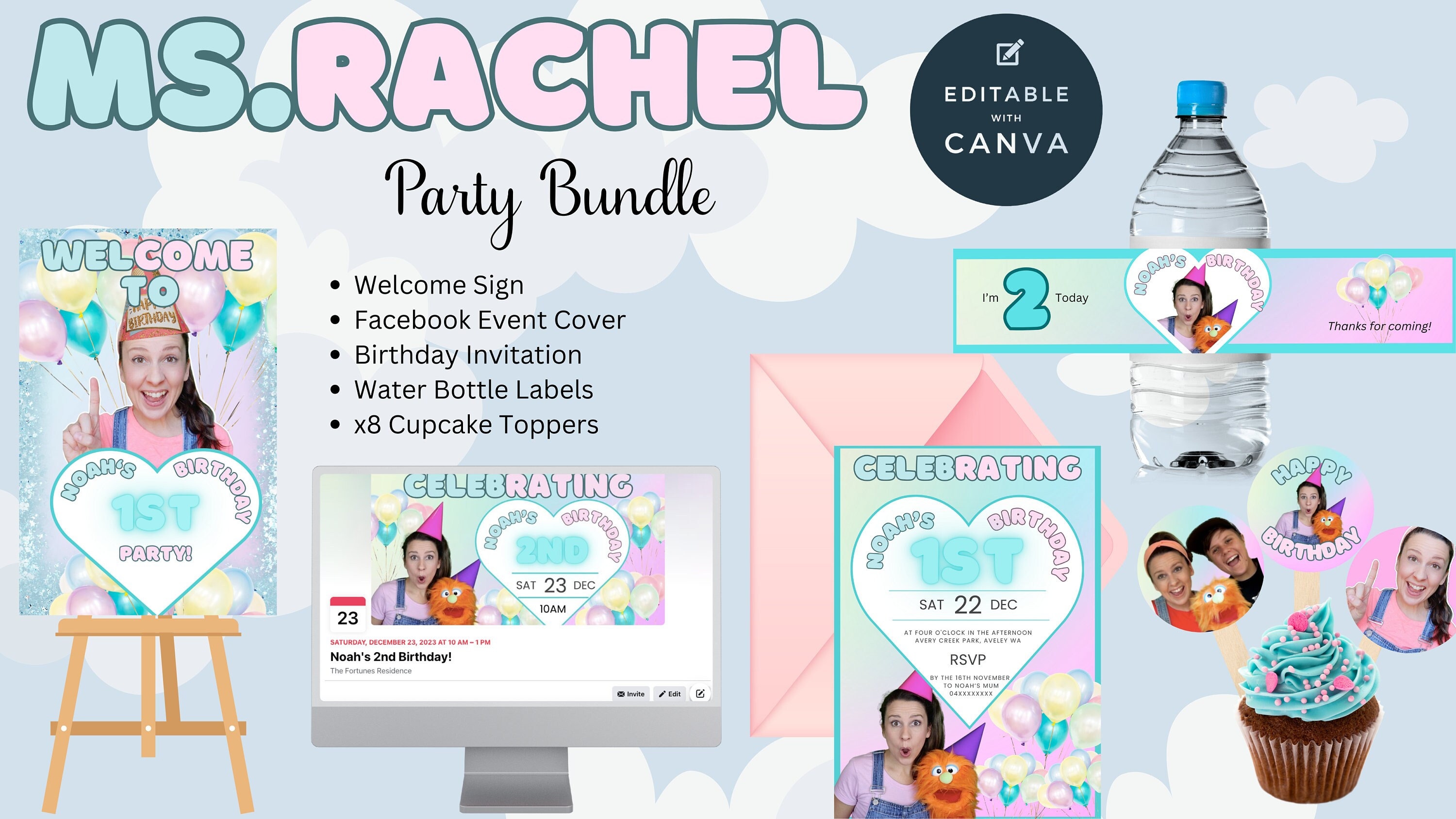 Ms Rachel Birthday Party Bundle Including: Ms Rachel Welcome Sign ...