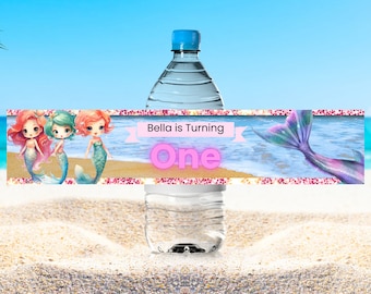 Mermaid Birthday Water Bottle Labels, Customizable (Digital Download)
