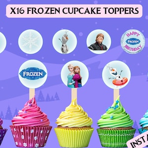 Frozen Cupcake Toppers, Frozen birthday party decorations, frozen cake toppers, set of 16 images, instant digital download, Elsa & Anna cake