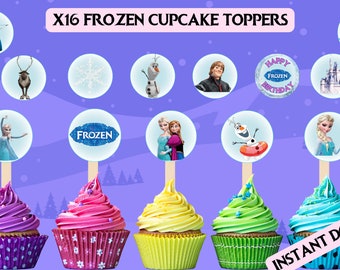 アナと雪の女王 カップケーキトッパー、エルサ＆アナ バースデーパーティー用（デジタルダウンロード）