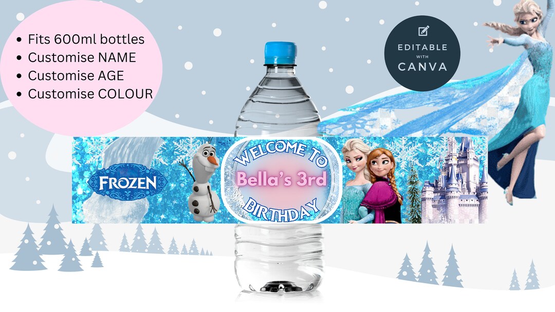 Frozen Water Bottle Labels, Frozen Birthday Party Decorations, Custom ...