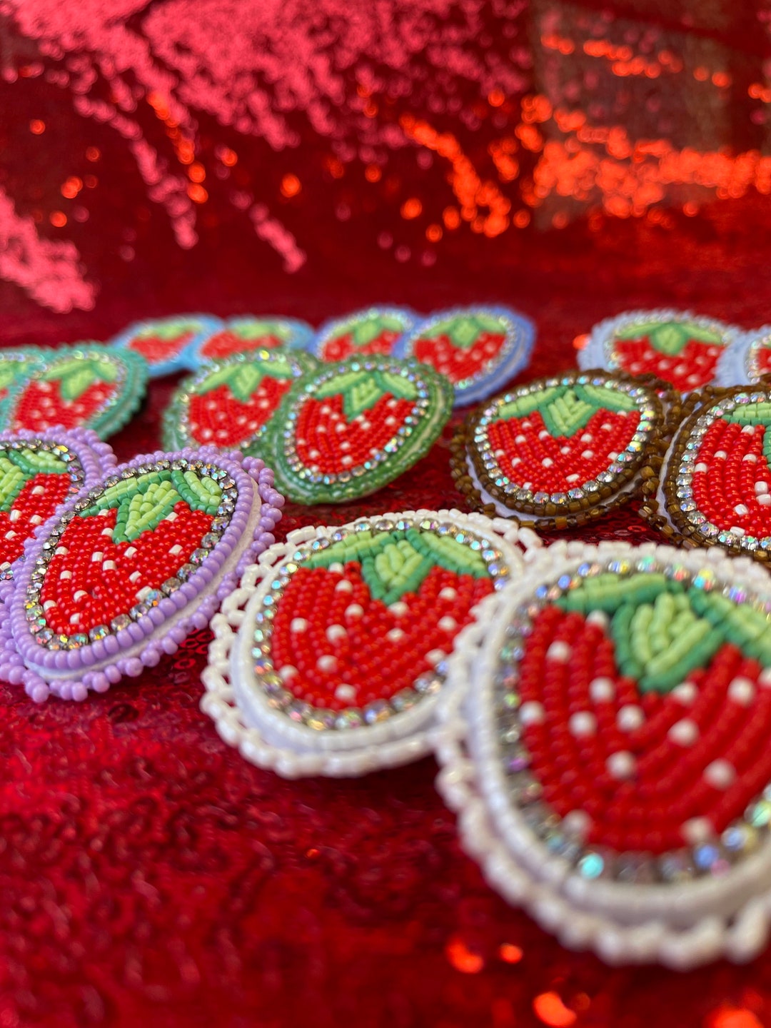 Earrings Strawberry Beaded Multicoloured Earrings Gold and Beads Etsy